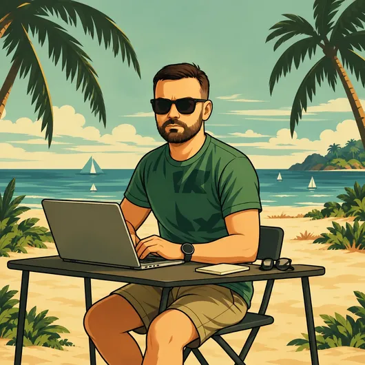 Jon Bluemel Tropical Beachside Laptop Workspace