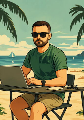 Jon Bluemel Tropical Beachside Laptop Workspace